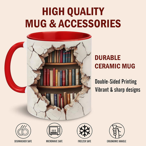 3D Bookshelf Mug - Gift For Book Lovers - Gift For Librarians - Library Bookshelf Cup - Library Mug - Bookish Coffee
