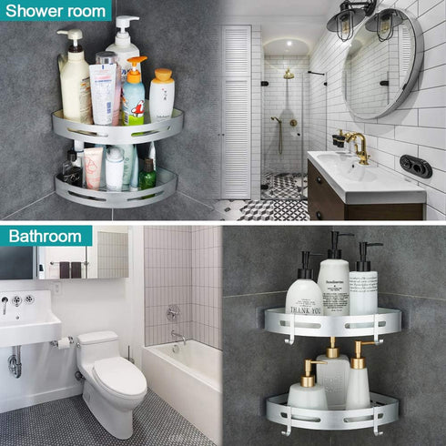 Hoomtaook Corner Caddy Bathroom Shower Shelf, Wall Mounted, No Drilling, 2 Tier Storage Shelves