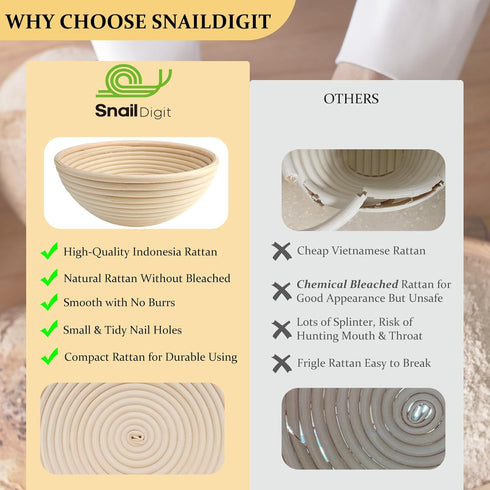Set 2: 9 Inch Banneton Bread Proofing Basket of Round Sourdough Proofing Bowls for Artisan Bread Making