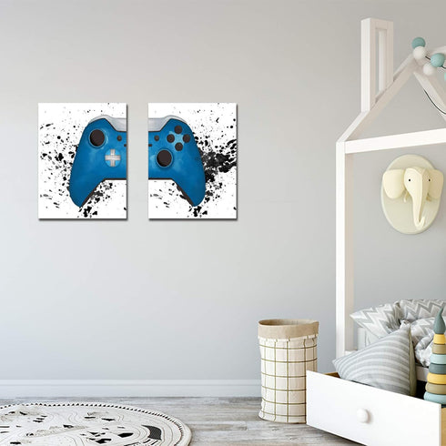 Gaming Artwork Canvas Wall Art - Race Game Room Poster Prints, Gamepad Decor for Boys Room, 16x24 Inch Unframed