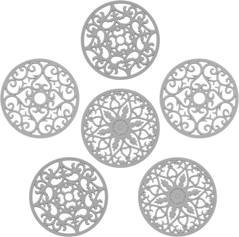 Silicone Trivets for Hot Dishes, Heat Resistant Mat for Kitchen Counter, Round Silicone Mat Set of 6 Gray