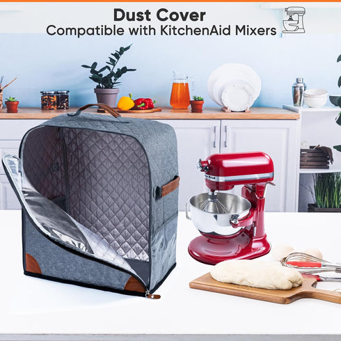 BAGSPRITE Stand Mixer Cover with Appliance Sliders Base, Compatible with KitchenAid Mixer, Storage Bag with Pockets