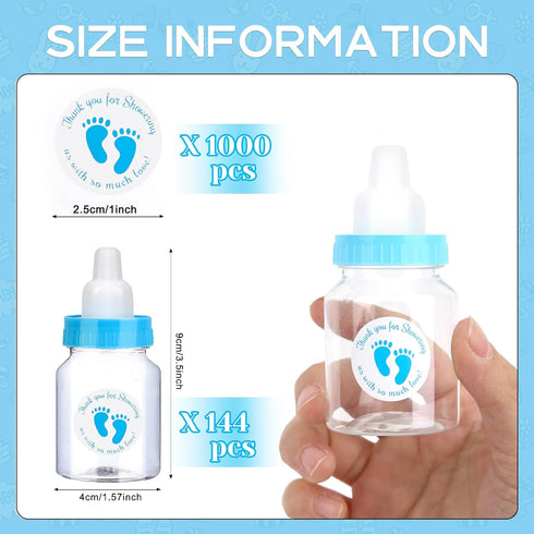 144 5.5 oz, Set 144 500 Blue Mini Baby Bottles for Baby Shower Favors - Plastic, Vented, Standard Bottle,