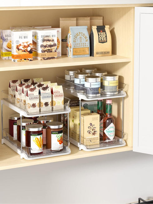 Delamu 2 Sets of 2-Tier Multi-Purpose Bathroom Under Sink Organizers and Storage, Stackable Kitchen Pantry Organization