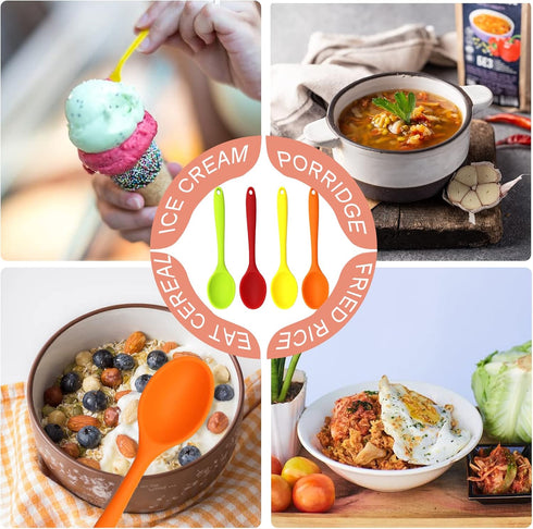 4 Pieces Silicone Mixing Spoon Set, Heat Resistant Basting Spoon, Non-stick Spoon 8.2" for Mixing, Baking, Serving