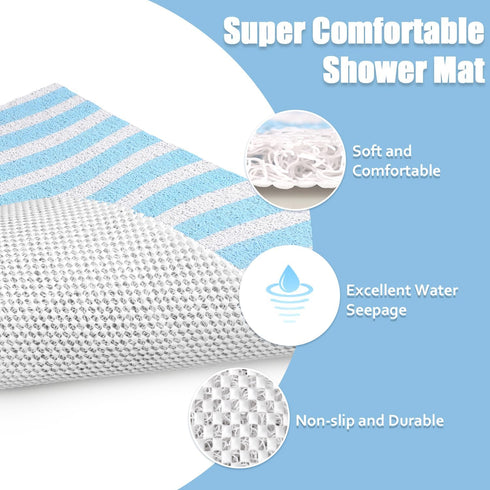 Non Slip Shower Mat, 24x24 Inch, Soft Comfortable Bath Mat with Drain, Quick Drying for Bathroom