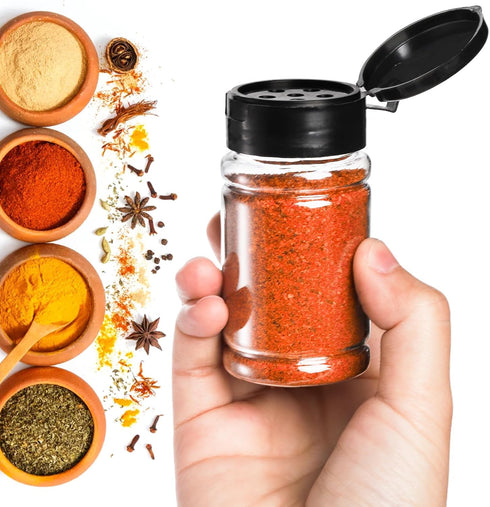 36 Pack 2.7 Oz Tosnail Small Plastic Spice Bottles with Black Shaker Lids and Labels, Empty Plastic Jars with Lids