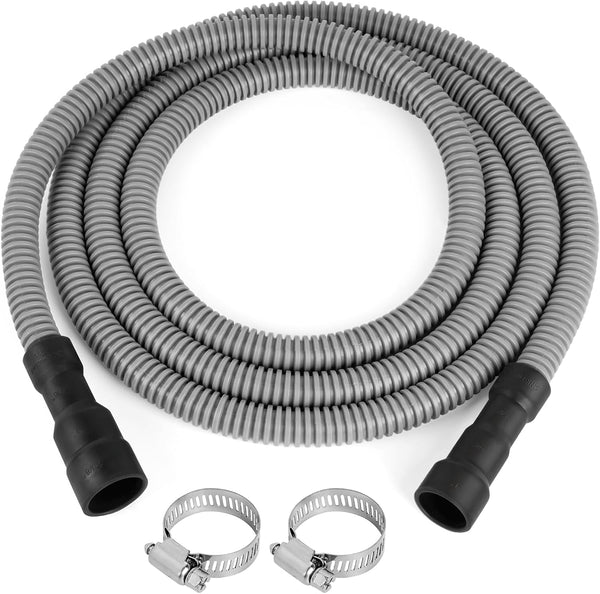 10 FT Dishwasher Drain Hose, Corrugated and Flexible Replacement with Clamps, Fits 11/16", 1", 1-1/8"