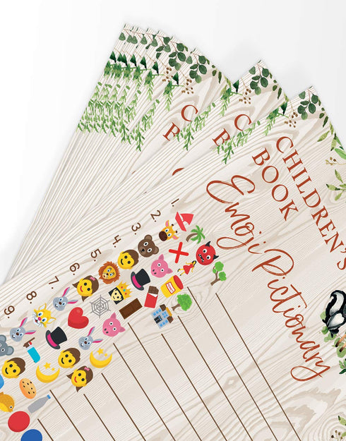 Printed Party Baby Shower Games, Children's Book Emoji Game for Boy or Girl, Woodland Forest Animals Theme, 50 Cards