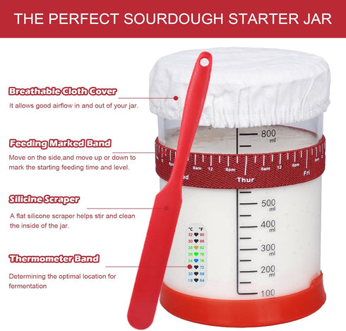 SAGOOITS 34oz Set 6 Sourdough Starter Kit, Large Capacity Glass Sourdough Starter Jar, Reusable Starter of Sourdough