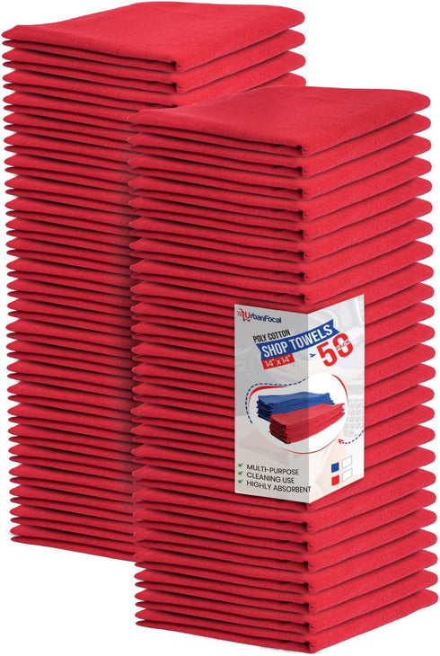 Shop Towels Polycotton Cleaning Cloth 50 Pack - Red Reusable Kitchen Towels