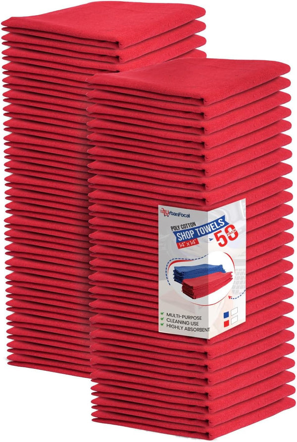 Shop Towels Polycotton Cleaning Cloth 50 Pack - Red Reusable Kitchen Towels