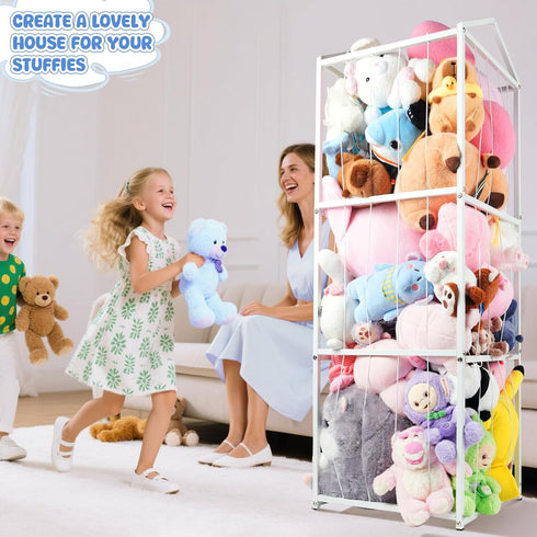 NomNest Stuffed Animal Storage, Metal Stuffed Animal Zoo Holder, Large Capacity Plushies Toy Organizer, Sturdy Steel