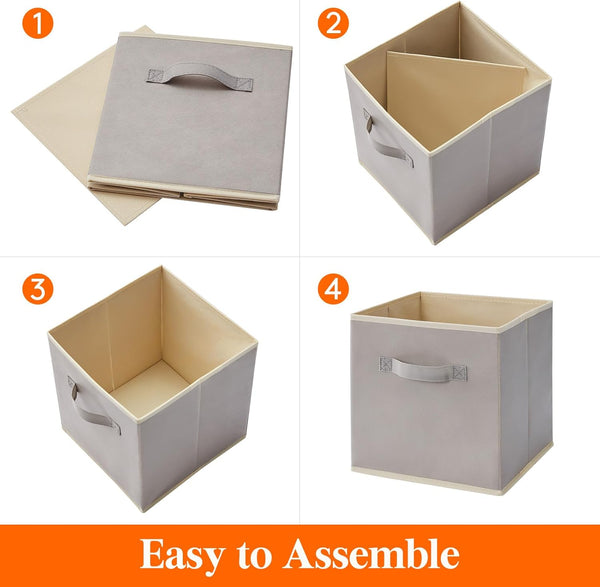 Lifewit 12 Packs Storage Cubes, 11 Inch Foldable Decorative Fabric Bins for Organizing Home with Handles, Light Gray