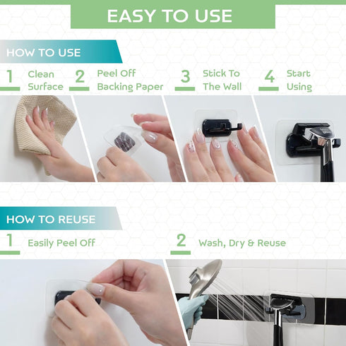 2-Pack Hook LAB Strong Adhesive Shower Razor Holder, Waterproof Wall Hooks for Bathroom, Reusable & Removable No-Drill