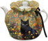 Black Cat Floral Print Tea Pot Cosy, Cotton Tea Cozy for Teapots, Dust Cover Insulated Kettle Cover for Kitchen