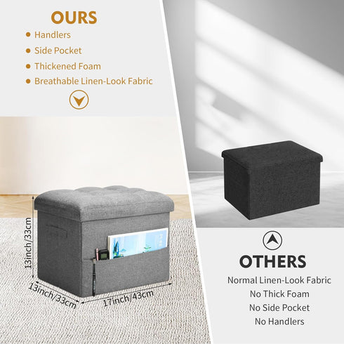300 lbs, 17x13x13IN BelugaHelper Storage Ottoman Foot Rest, Folding Linen Foot Stool with Thicker Foam Padded Seat.