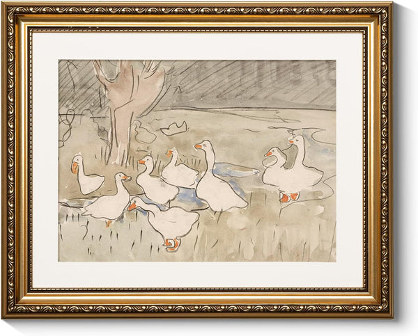ARPEOTCY Vintage Gold Framed Wall Art, Farmhouse Nursery Duck Paintings, Rustic Canvas