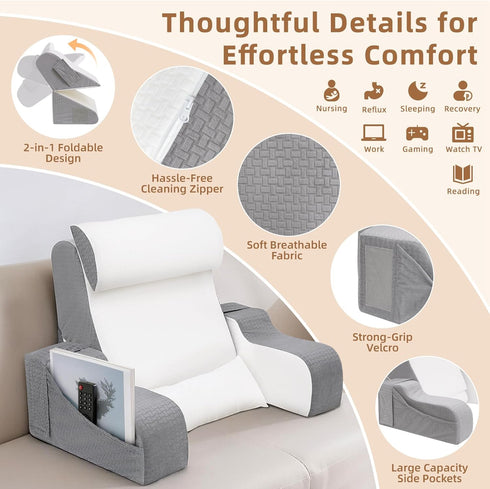 5PCS 2 1 19 Reading Pillow for Sitting in Bed Adult, in Foldable Back Wedge Pillow for Sleep, Ergonomic Back Support