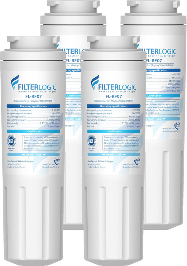 Filterlogic UKF8001 Replacement for EveryDrop Filter 4, Pack of 4 for Whirlpool, Maytag Refrigerators