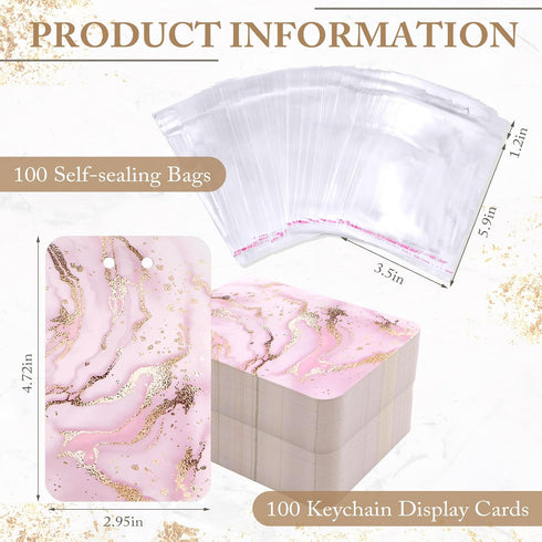 ZYNERY 100 PCS Keychain Display Cards with Self-Sealing Bags, 3 x 4.7 Inch Keychain Holder for Jewelry Display