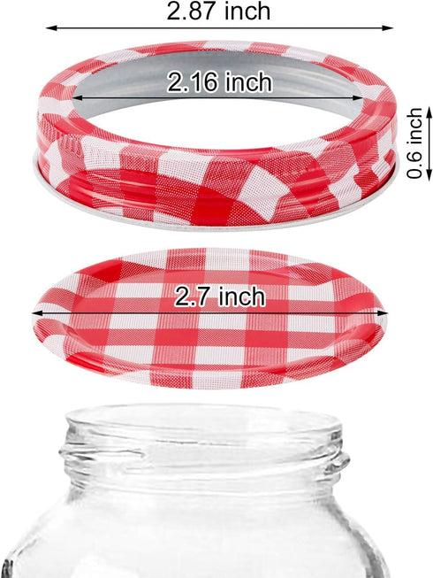 48pcs/24Set Split-Type Regular Mouth Canning Lids Bands for Mason Jar Canning Lids (Red and White)
