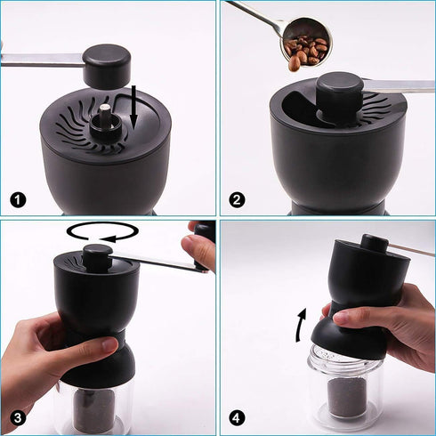 LHS Manual Coffee Grinder with Ceramic Burrs - Hand Coffee Bean Grinder, Adjustable Coarseness, 2 Containers