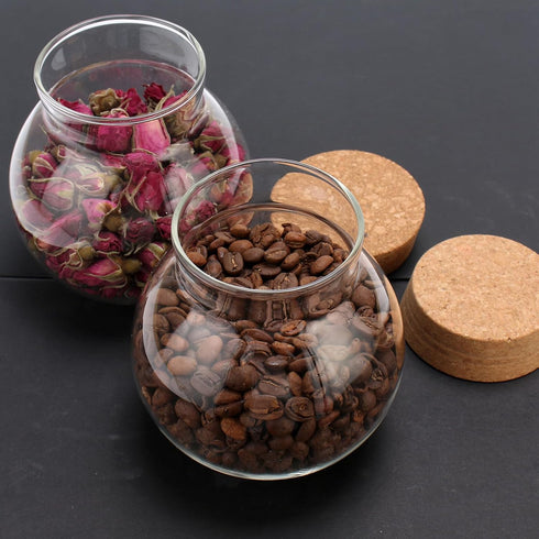 2PCS Airtight Spherical Glass Jar With Cork Lid - 17oz Candy Jar for Preserving and Storing Coffee, Spice, Beans,
