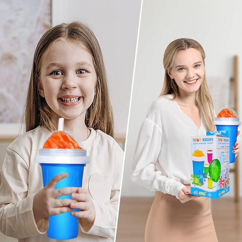 TIK TOK Slushy Cup - Frozen Magic Squeeze Cup, Ice Cream Maker Cup, DIY Cool Gadgets with Lid & Straw (GREEN)