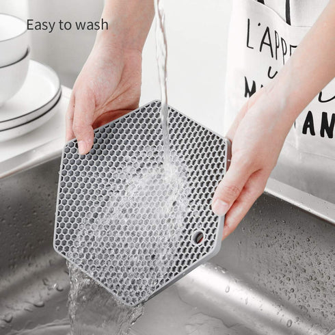 4 Pack Silicone Trivet Mats, DIY Dish Drying Mat, Non-Slip & Heat Resistant Kitchen Hot Pads for Countertops
