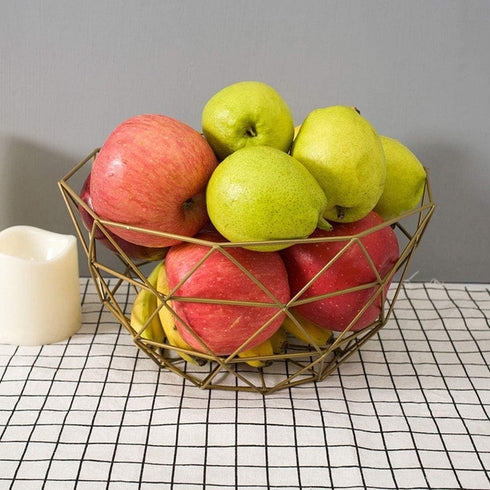 Fruit Stand Vegetables Serving Bowl Basket Holder - Metal Iron Wire for Kitchen Counter, Table Centerpiece, Large Round