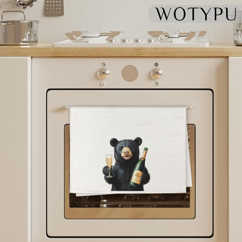 WOTYPU 16x24 Inch Black Bear Gifts Kitchen Bar Towels, Bears Lovers Gifts Dish Tea Towel, Funny Black Bear