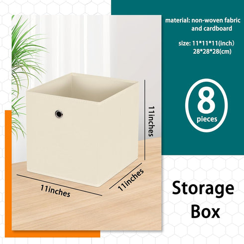 Black Fabric Storage Bins, 11 Inch Foldable Cube Baskets with Handles for Organizing Home, Toys, Clothes, Set of 8