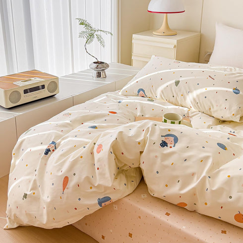 Set Set Set 3pcs AOJIM Cute Duvet Cover for Kids Adults, Pure Cotton Comforter Cover with Multiple Cartoon Pattern