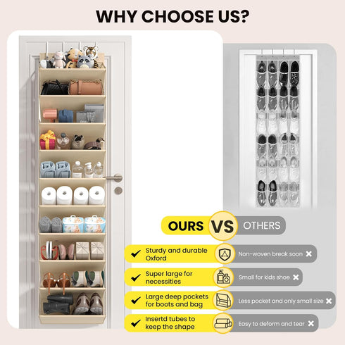 20-25 Closet 10-Tier Pairs Over the Door Shoe Organizer, Clear Pockets Shoe Rack for Door, Hanging Shoe Rack for Boots