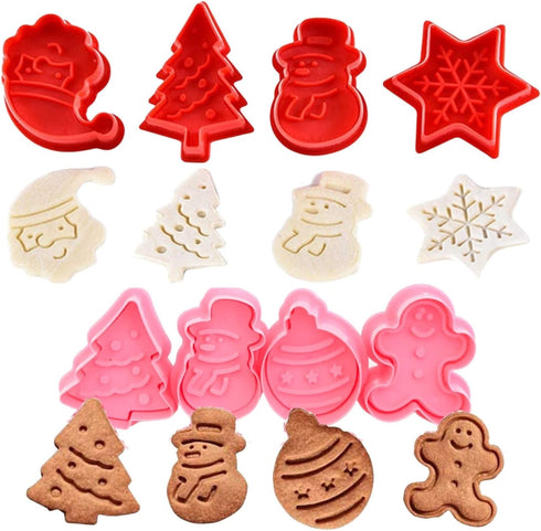 KAISHANE Christmas Themed MINI Cookie Cutter Embossing Mold Set, 8Pcs Plastic Spring Die Biscuits Pastry Cutter