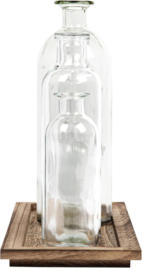 Creative Co-Op Set of 5 Vintage Bottle Vases on Wood Tray