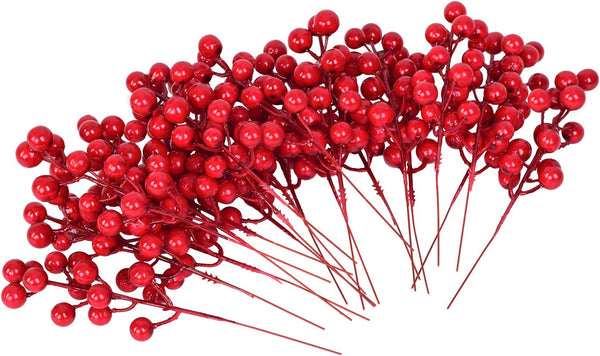 Lvydec 30pcs Artificial Red Berry Picks - Christmas Holly Berry Branches Red