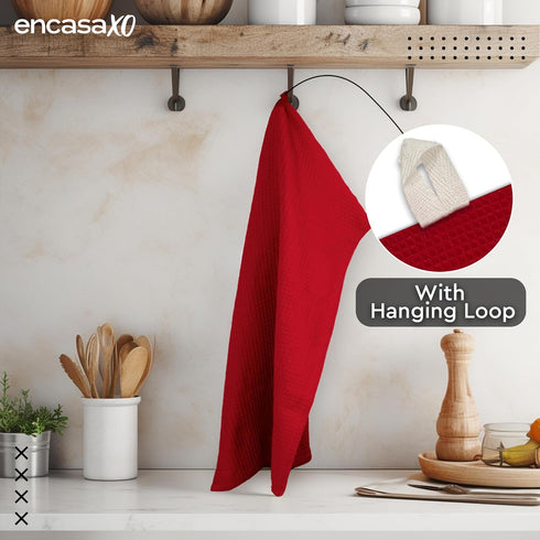 Set 28"x18" Set 12 Encasa XO Kitchen Dish Towels | Multicolor | Waffle Weave and Flat Hand Tea Towel | | Quick Drying