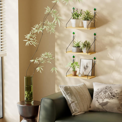 Set 3- QsQueen Elevate Your Space with Rustic Wood Floating Shelves of Perfect for Bedroom, Living Room, Bathroom