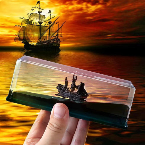 LETINE Black Pearl Pirate Ship in a Bottle - Boat in a Box Liquid Wave Fluid Drift Bottle Black Pearl Pirate Model Ship