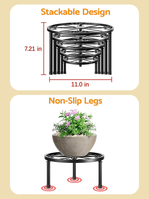 NQW 5 Pack Metal Plant Stand Indoor Outdoor,Indoor Plant Stands for Patio Rustproof,Heavy Duty Flower Pot Stands