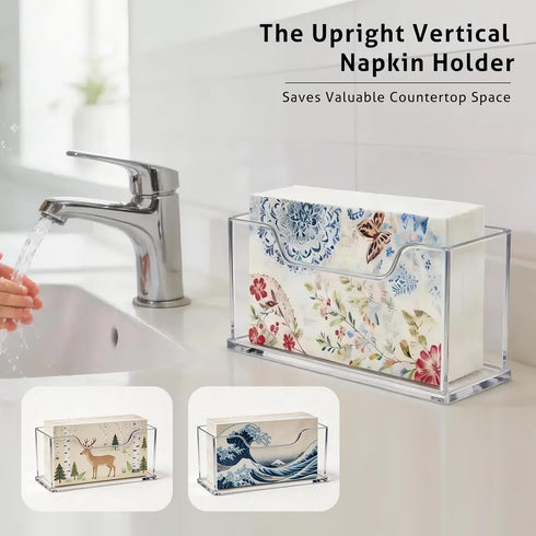 Novacrylion -4mm Acrylic Napkin Holder Clear Thick Waterproof Bathroom Napkin Holder for Paper Towels, Guest Towel