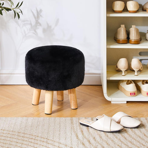 Office,12.6" D12.6" W12.6" UHBD035B YMYNY Round Pouf Ottoman Small Foot Stool Faux Fur Foot Rest for Couch Modern Boho