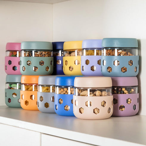 6-Pack 10 oz Gemice Overnight Oats Containers with Lids and Silicone Sleeves, Glass Mason Jars with Airtight Lid