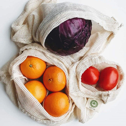 Reusable Organic Cotton Mesh Produce Bags - 100% Cotton, Durable, Washable with Tare Weight & Drawstring, 6 Sizes (2L,
