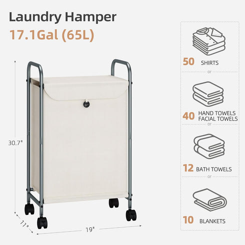 Closet, 1 STORAGE MANIAC Rolling Laundry Hamper, Laundry Basket with Lockable Wheels, Clothes Sorter Cart, Small
