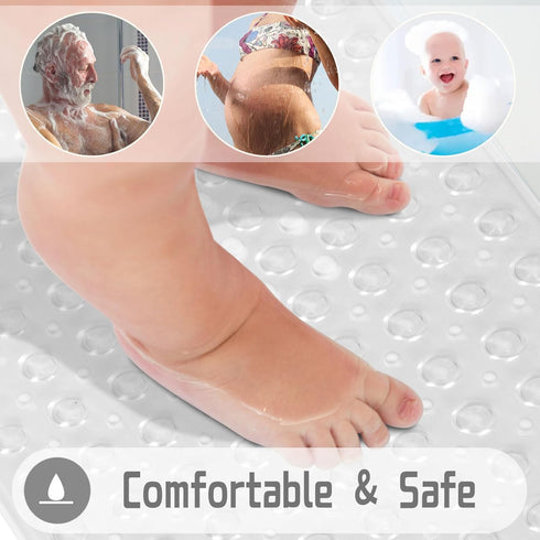 Yimobra Non Slip Bathtub Mat, 40 x 16 Inch, Extra Long Shower Mat with Drain Holes, Machine Washable, Clear