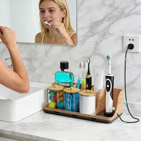 Counter Set 3 PARKMANI Bathroom Organizer, Bathrooms Toothbrush Holder with PCS Qtip Holder, Kids Electric Toothbrush