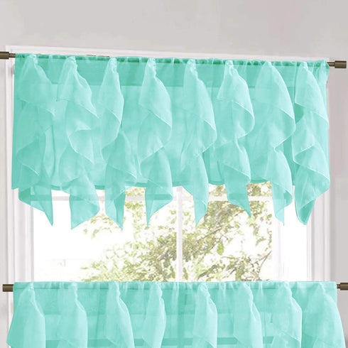 Sweet Home Collection Vertical Ruffled Kitchen Curtain - Sheer Cascading Ruffle Waterfall Window Treatment, Valance &